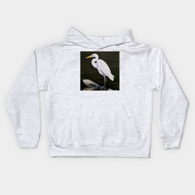 Great White Egret Painting Kids Hoodie by EmilyBickell